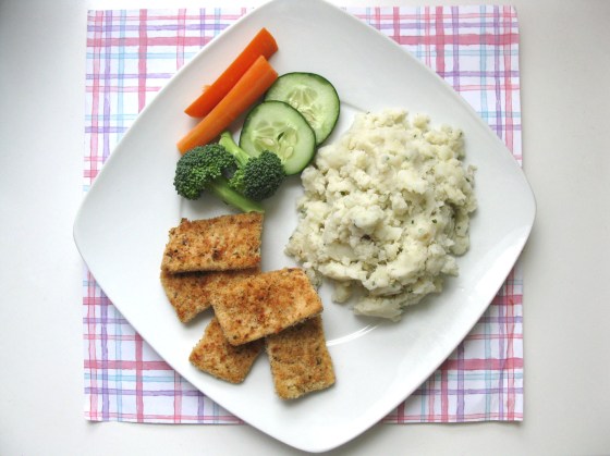 tofu strips and mashed potatoes